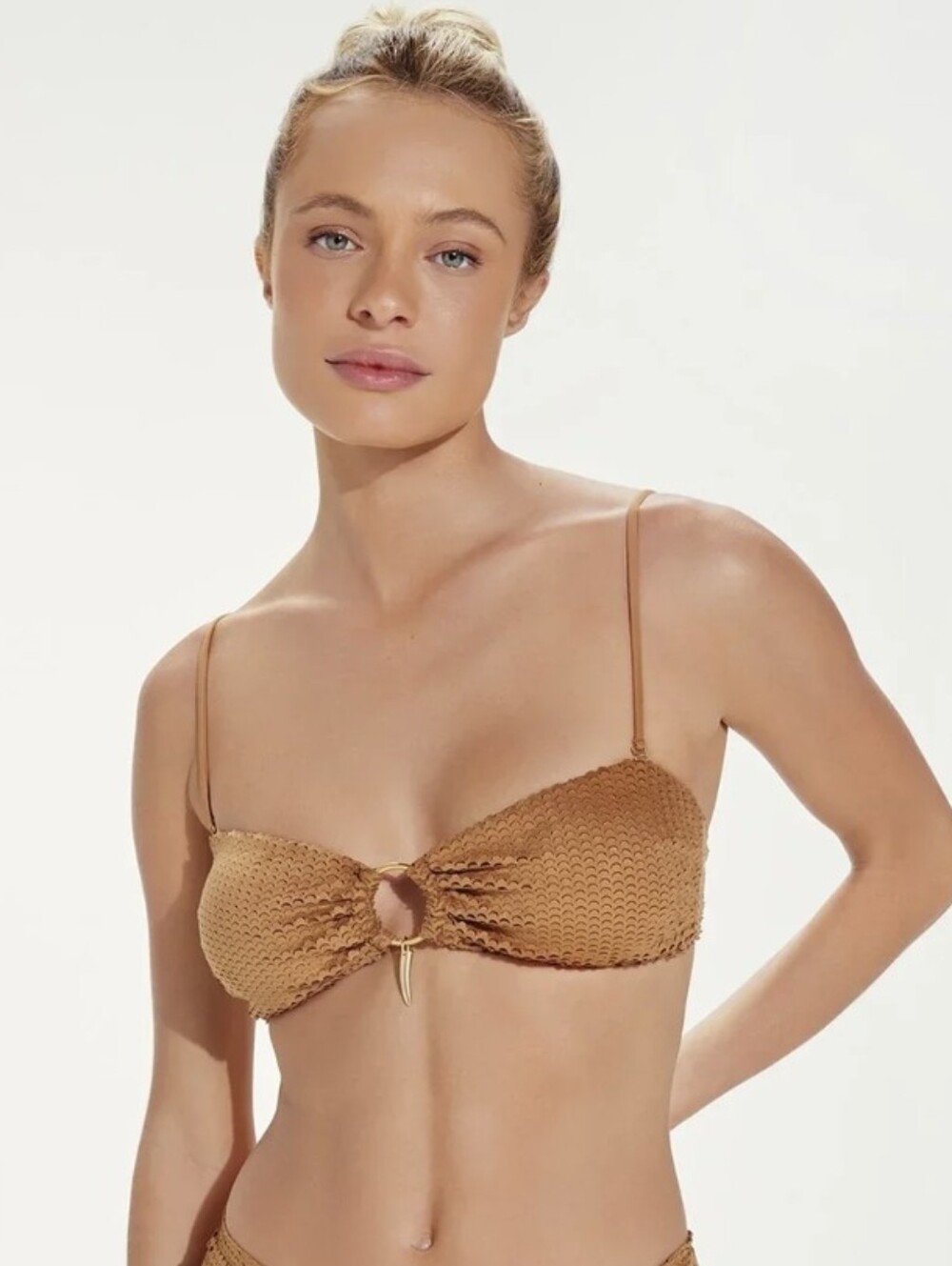 New Vix Scales Diara Bandeau Detachable Straps Brown Bikini Top/Bottom Set Med